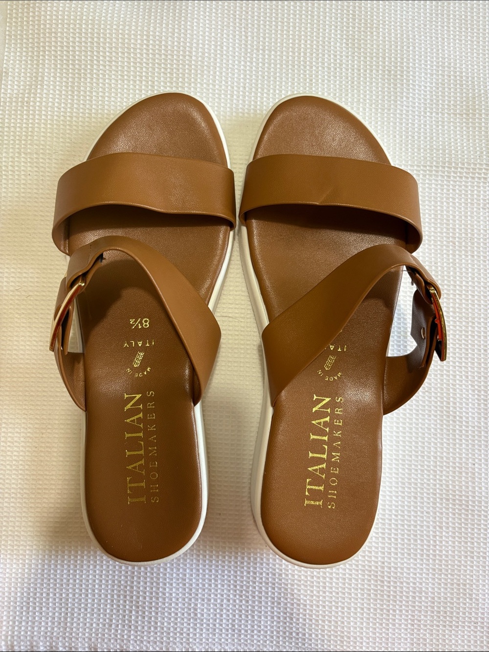 ITALIAN SHOEMAKERS DOUBLE STRAP SLIDE WEDGE SANDALS
